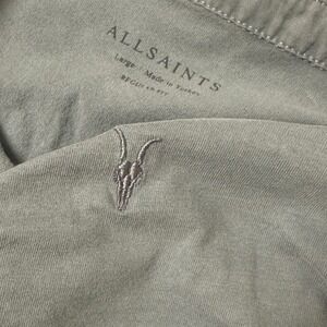 All Saints Polo Shirt Mens Large Gray Ramskull Logo Cotton Regular Fit Golf